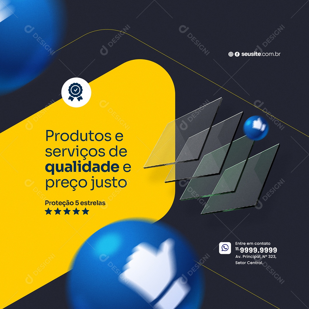 Produtos e Serviços de Qualidade Vidraçaria Social Media PSD Editável