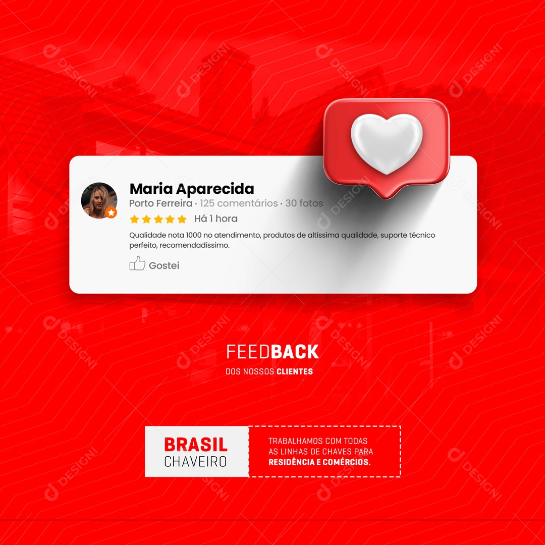 Feedback Qualidade Nota 1000 no Atendimento Chaveiro Social Media PSD Editável