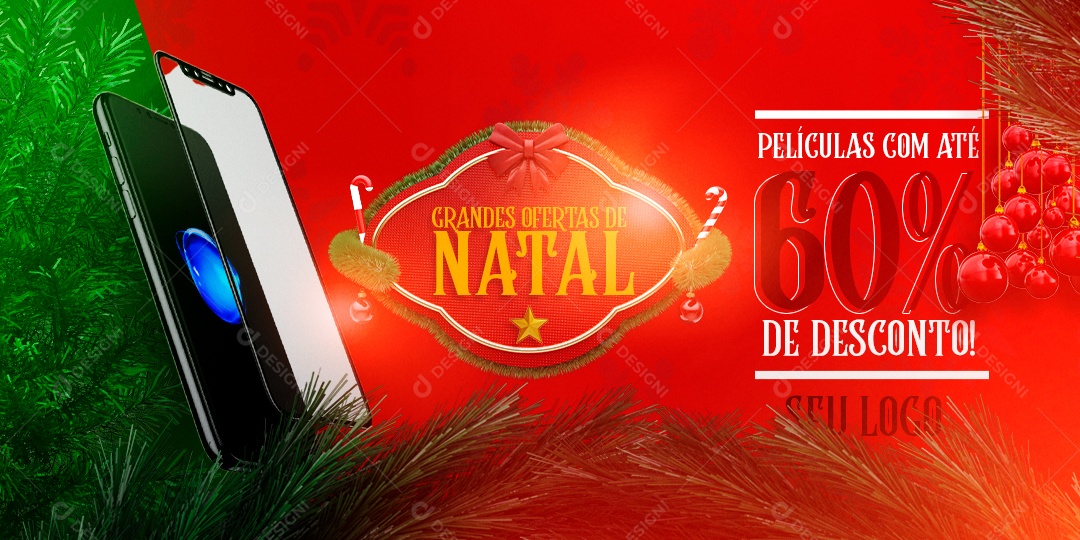 Social Media Banner Feliz Natal Celular 30% de Desconto PSD Editável