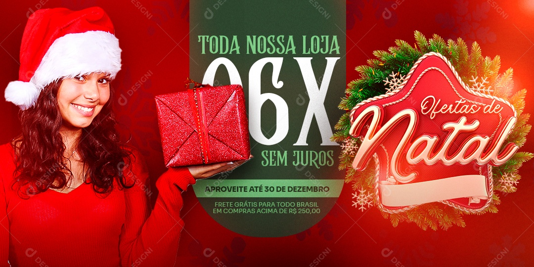 Social Media Banner Ofertas de Natal Toda Nossa Loja 36x sem Juros PSD Editável