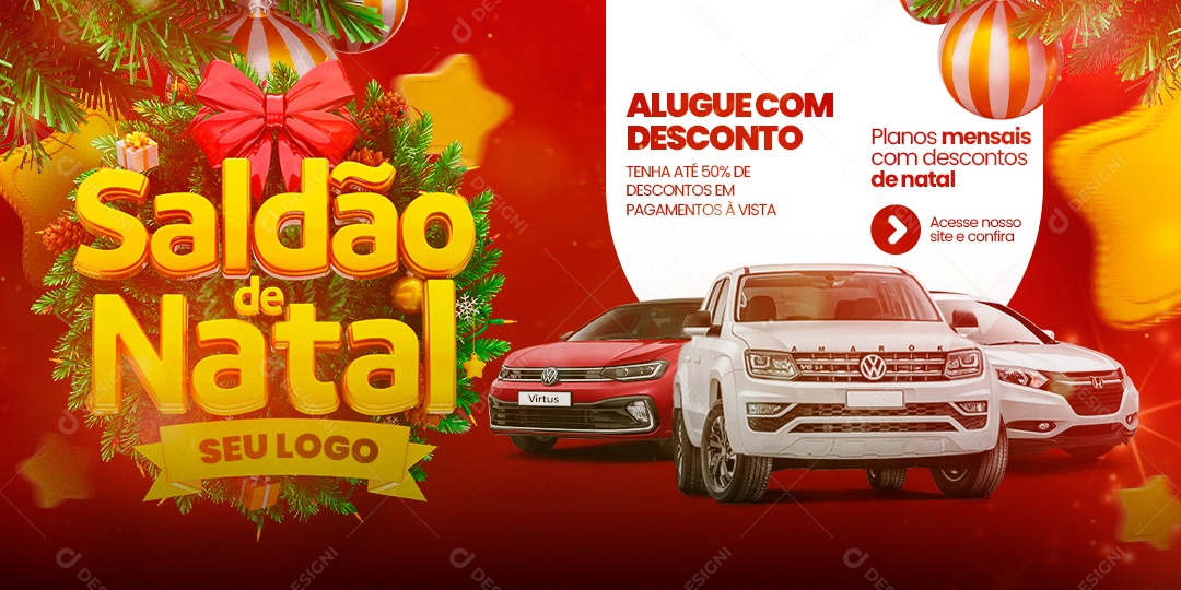 Banner Alugue com Desconto Feliz Natal Concessionária Social Media PSD Editável