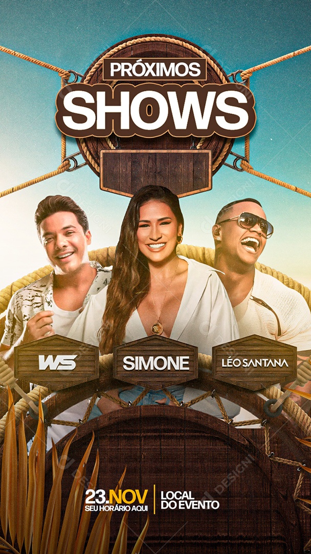 Flyer Proximos Shows Wesley Safadão, Simone, Léo Santana Story Social Media PSD Editável