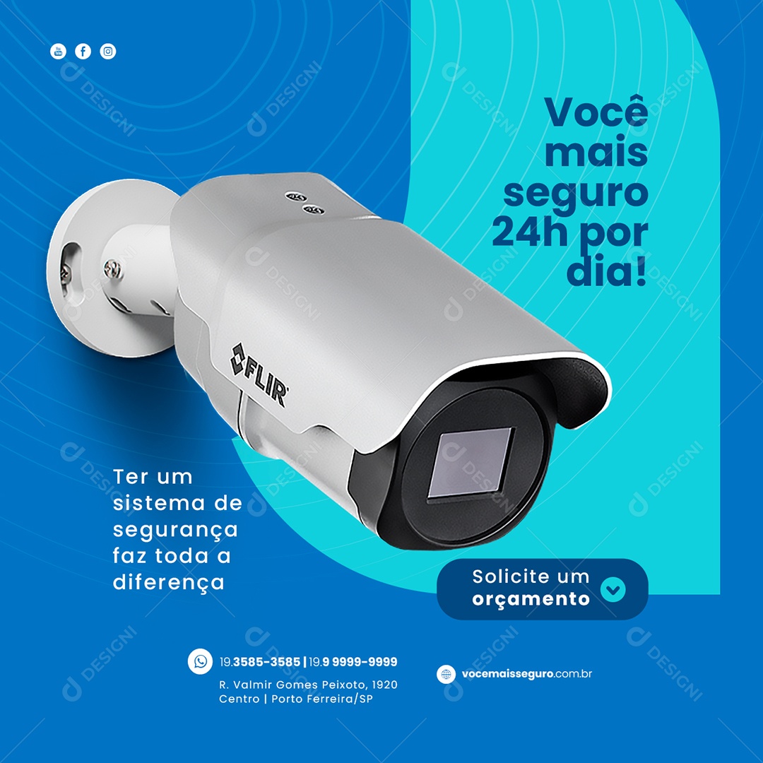 Você Mais Seguro 24H Por Dia Segurança Eletrônica Social Media PSD Editável