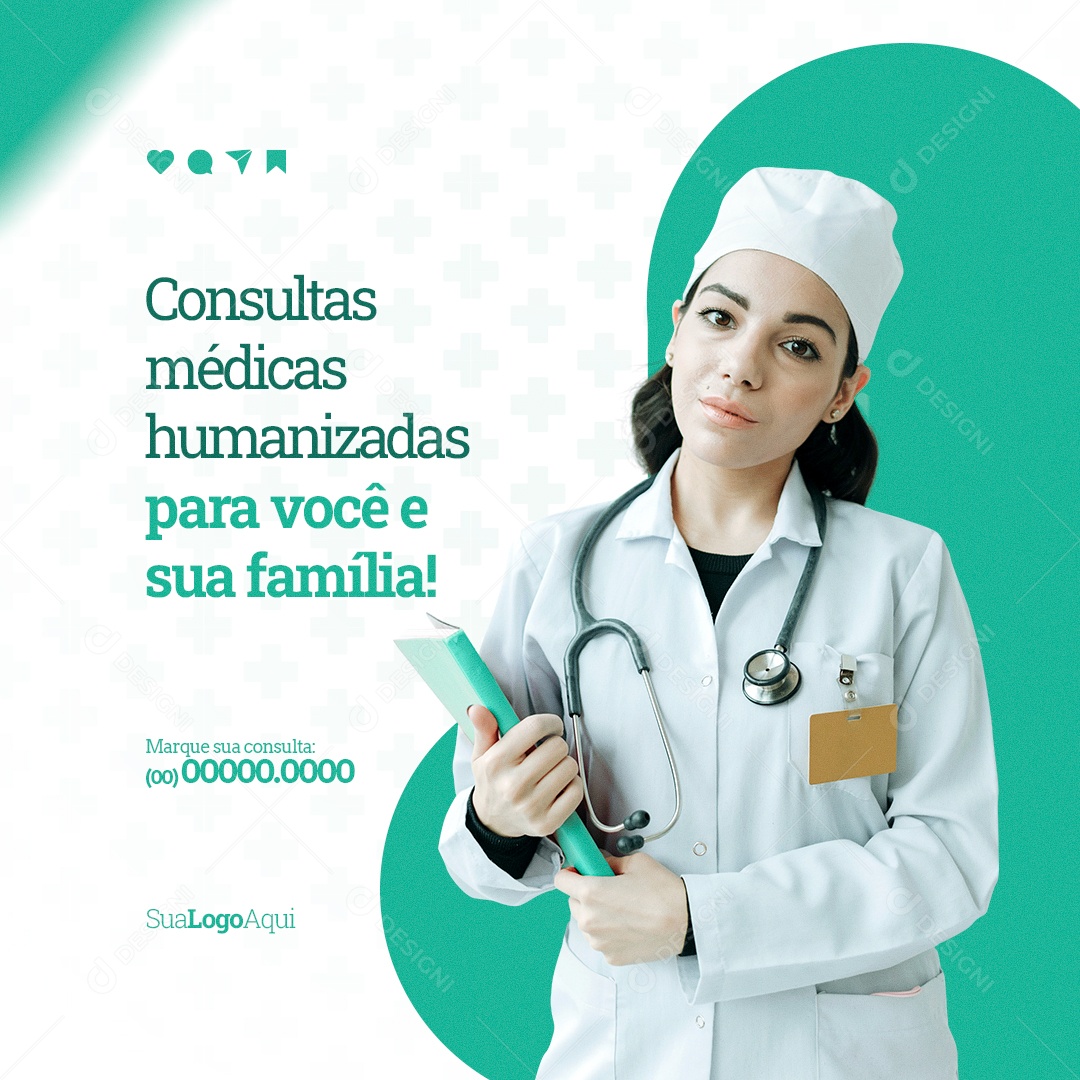 Consultas Médicas Humanizadas Clínica Médica Social Media PSD Editável