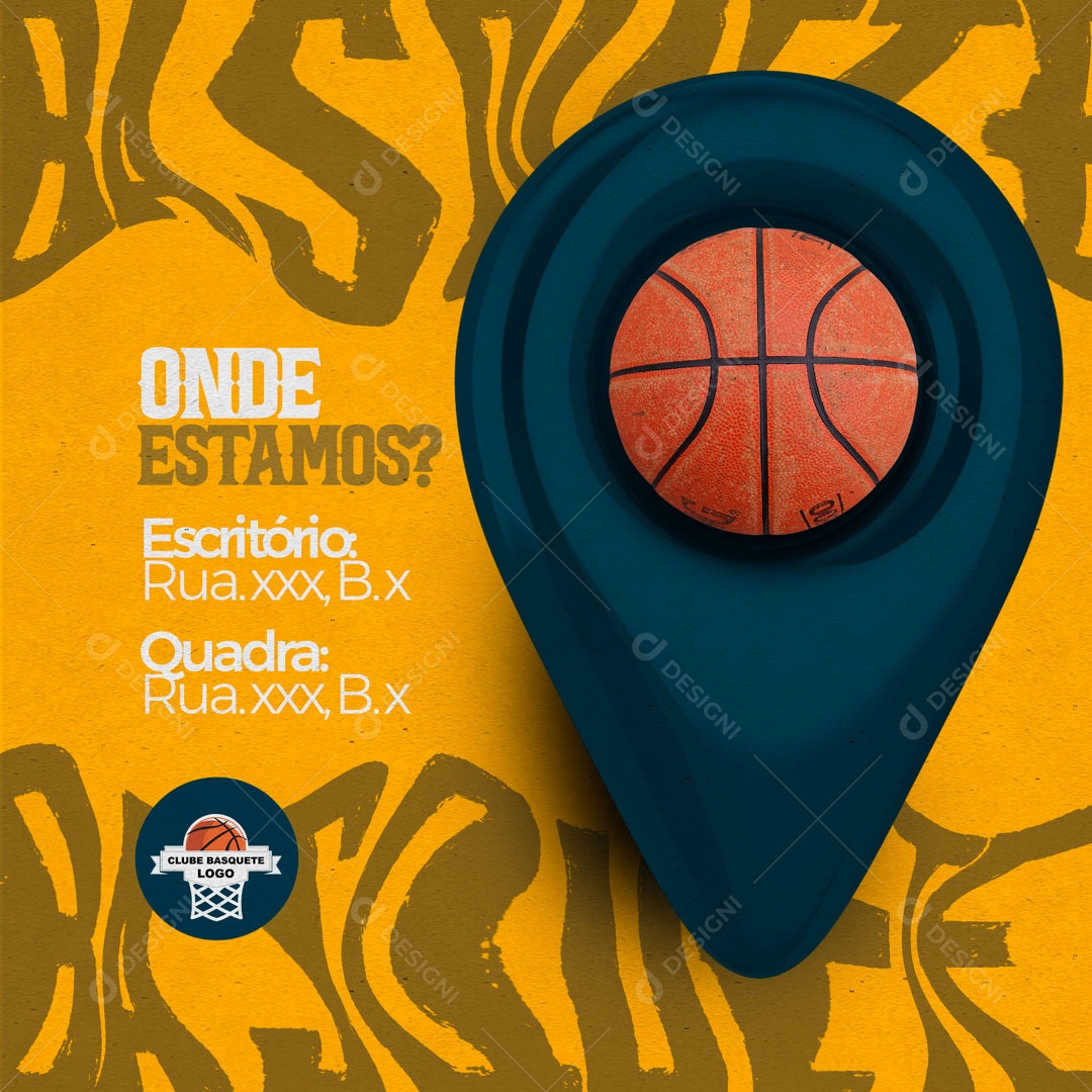 Onde Estamos Localização Escola de Basquete Social Media PSD Editável