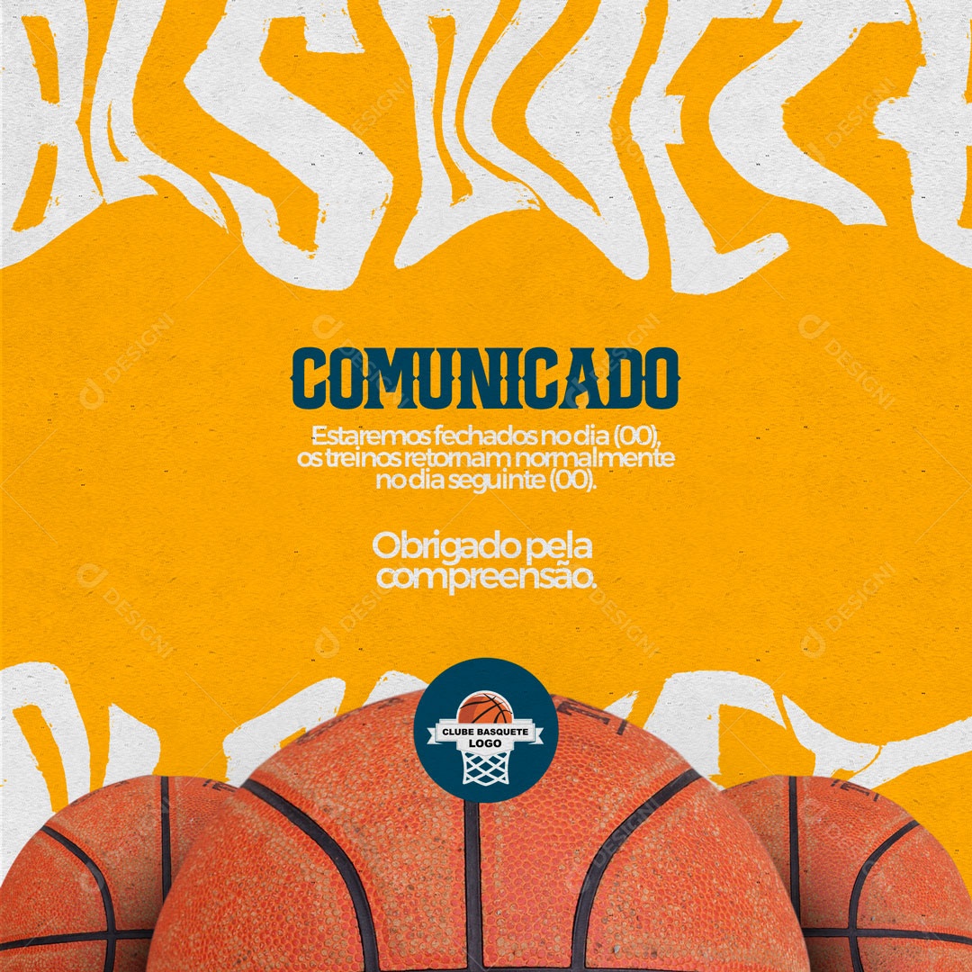 Comunicado Escola de Basquete Social Media PSD Editável