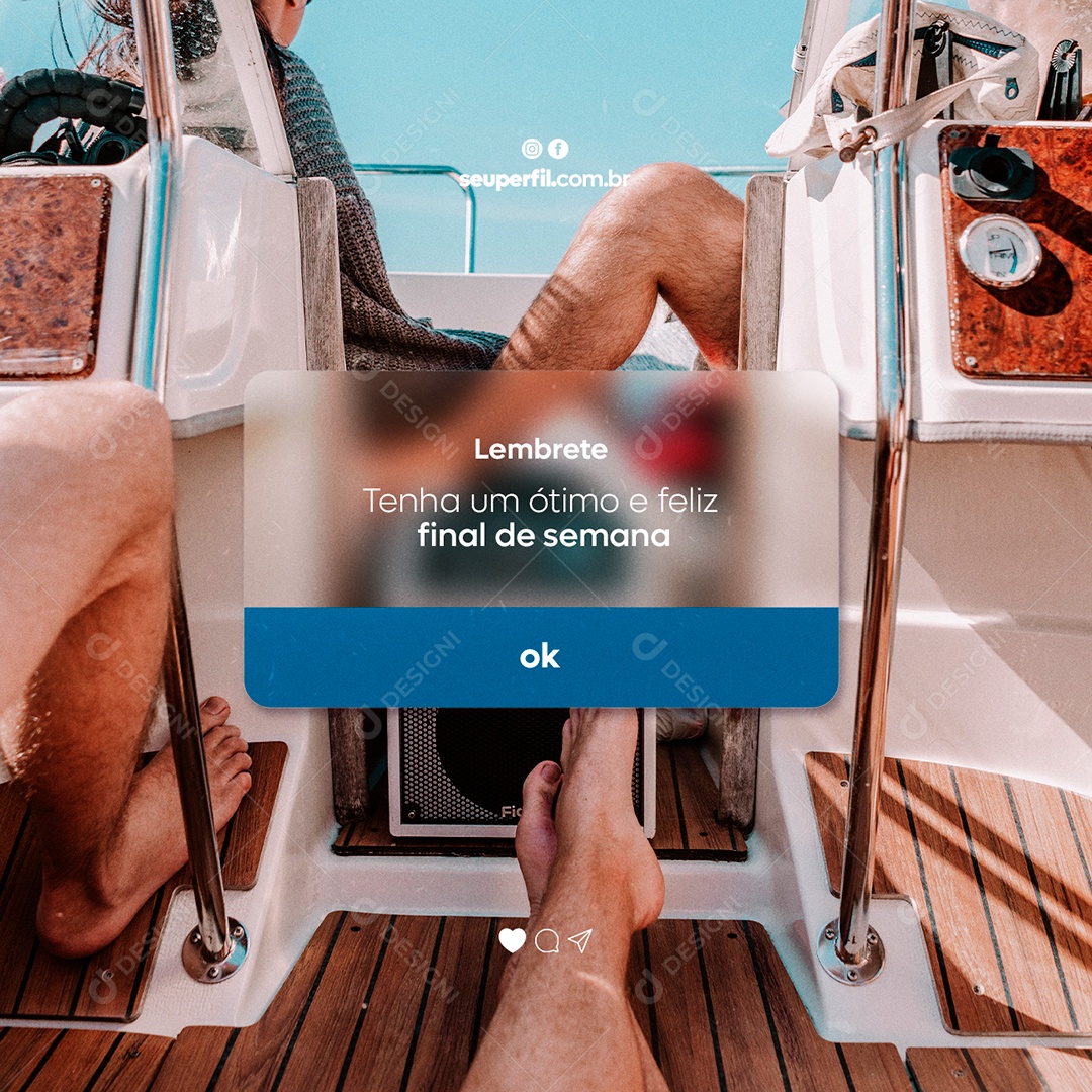 Lembrete Tenha um Ótimo e Feliz Final de Semana Social Media PSD Editável