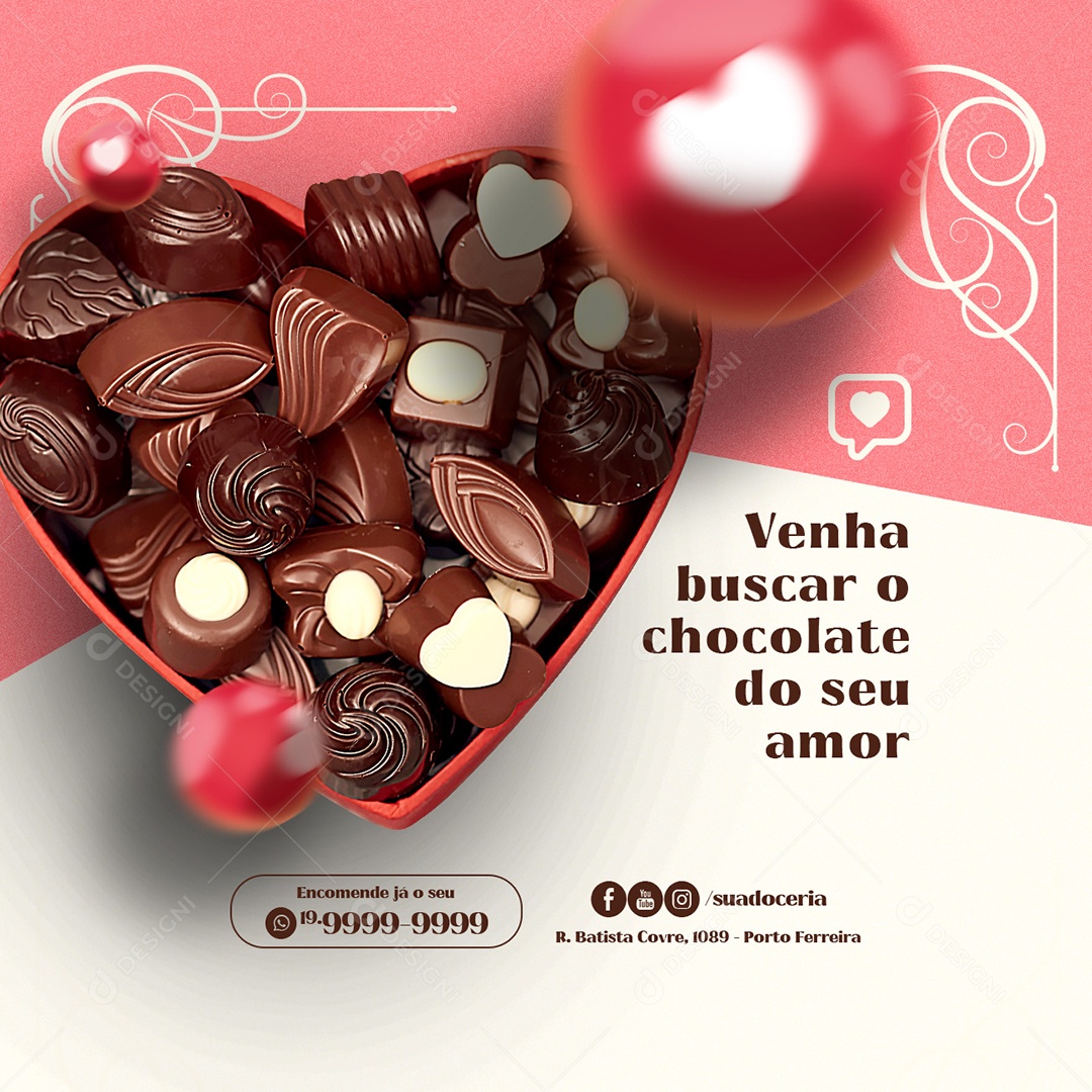 Venha Buscar o Chocolate do Seu Amor Doceria Social Media PSD Editável