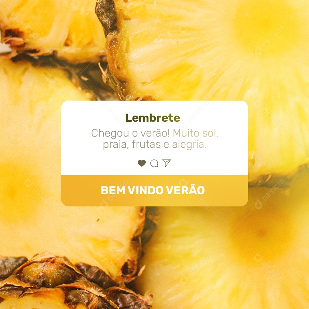 Lembrete Chegou o Verão Muito Sol Praia Frutas e Alegria Social Media PSD Editável