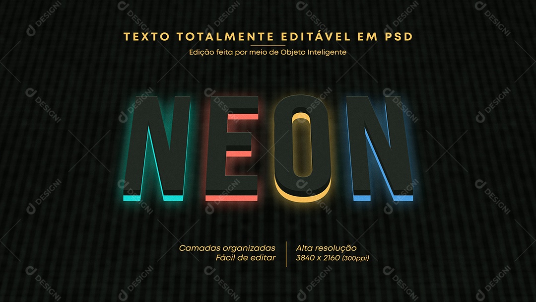 Efeito de Texto 3D Neon PSD Editável