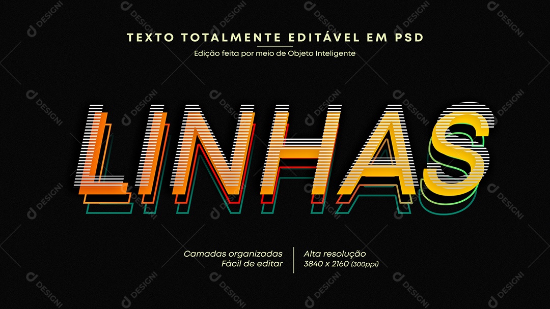 Efeito de Texto 3D Linhas PSD Editável