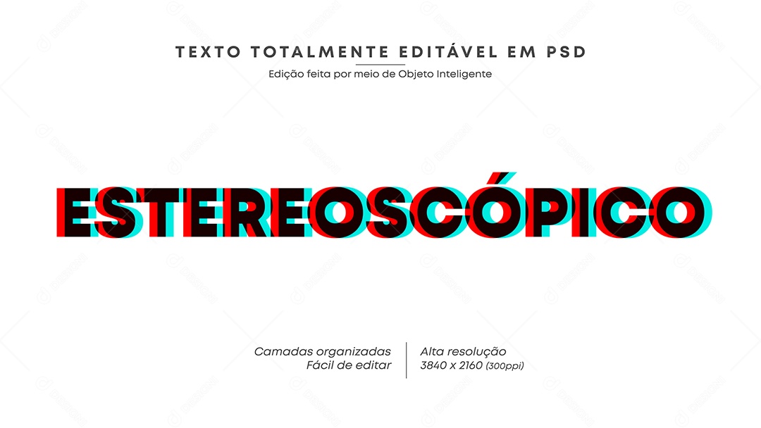 Efeito de Texto Estereoscópico PSD Editável