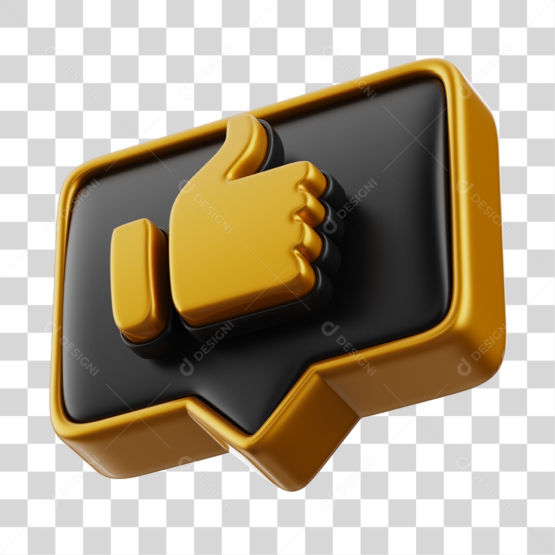 Emoji de Curtida Dourado e Preto Elemento 3D Para Composição PNG Transparente