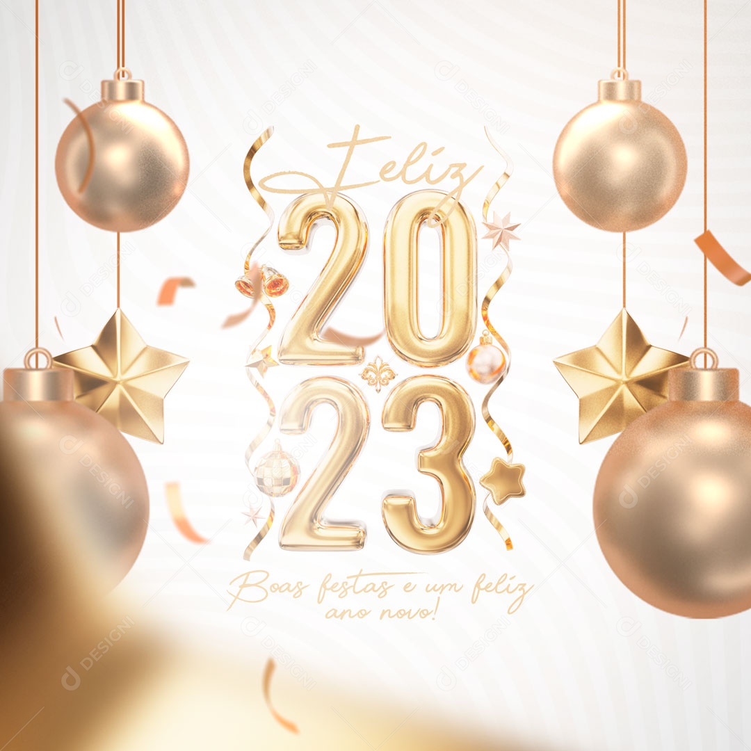 Boas Festas e Um Feliz Ano Novo 2023 Social Media PSD Editável