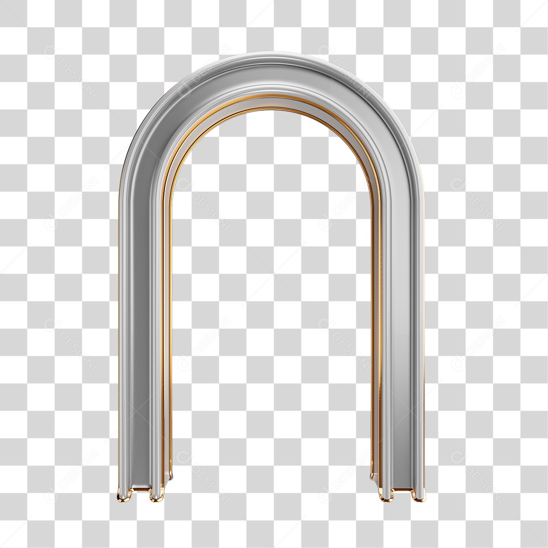 Arco Cinza e Dourado Elemento 3D para Composição PNG Transparente