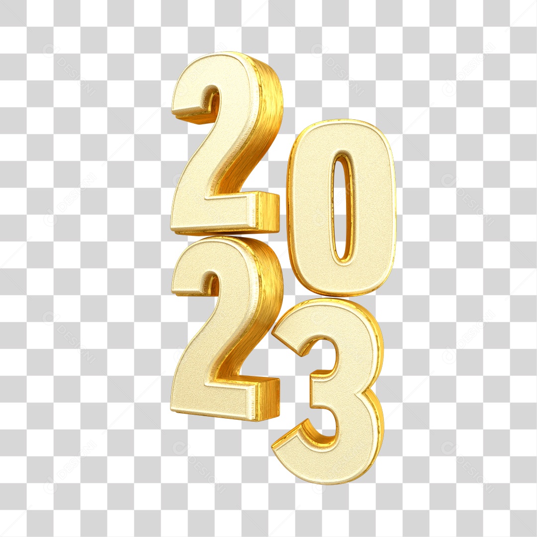 Número 2023 Dourado Elemento 3D de Ano Novo PNG Transparente