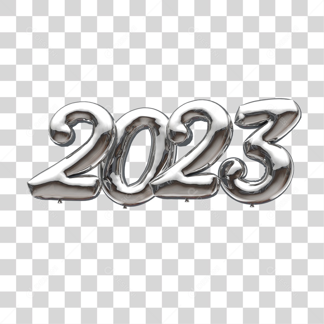 Número 2023 Prata de Ano Novo Elemento 3D PNG Transparente