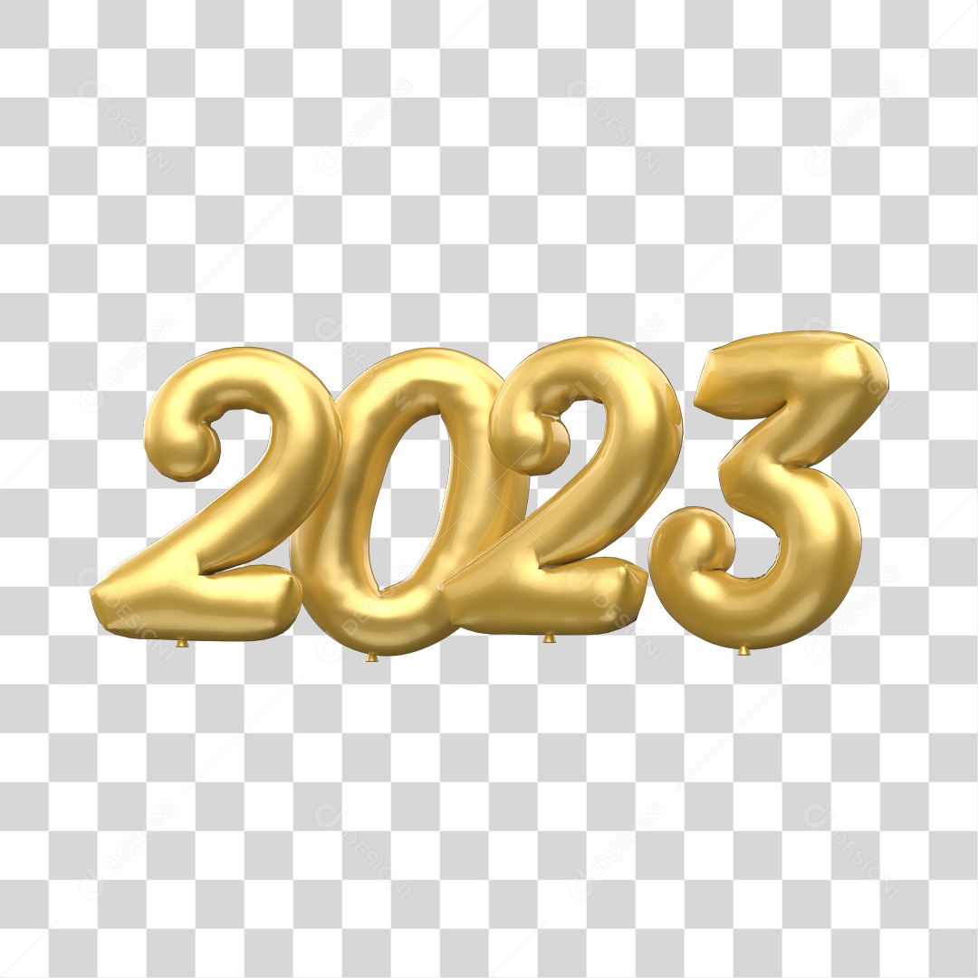 Número 2023 Dourado de Ano Novo Elemento 3D PNG Transparente