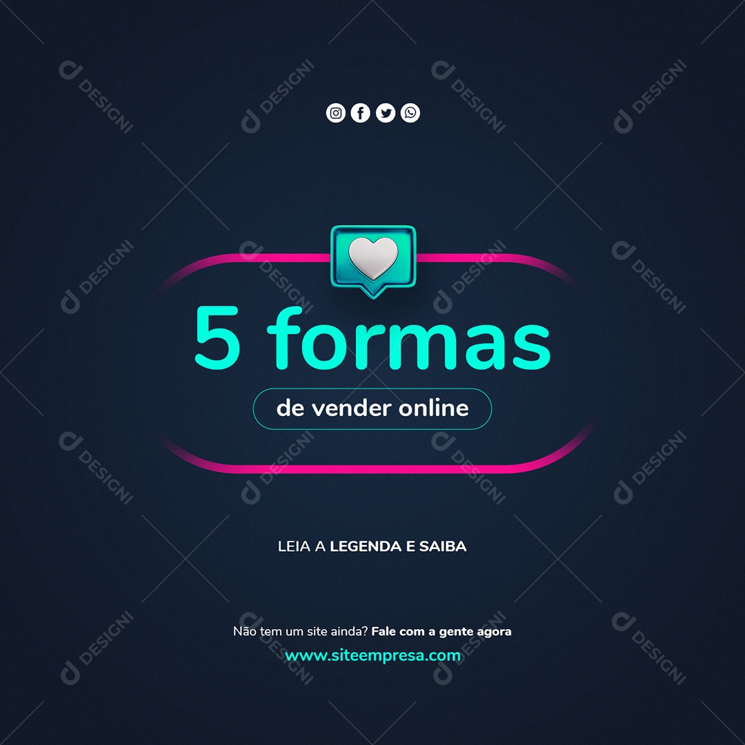 Social Media 5 Formas de Vender Online Website Social Media PSD Editável