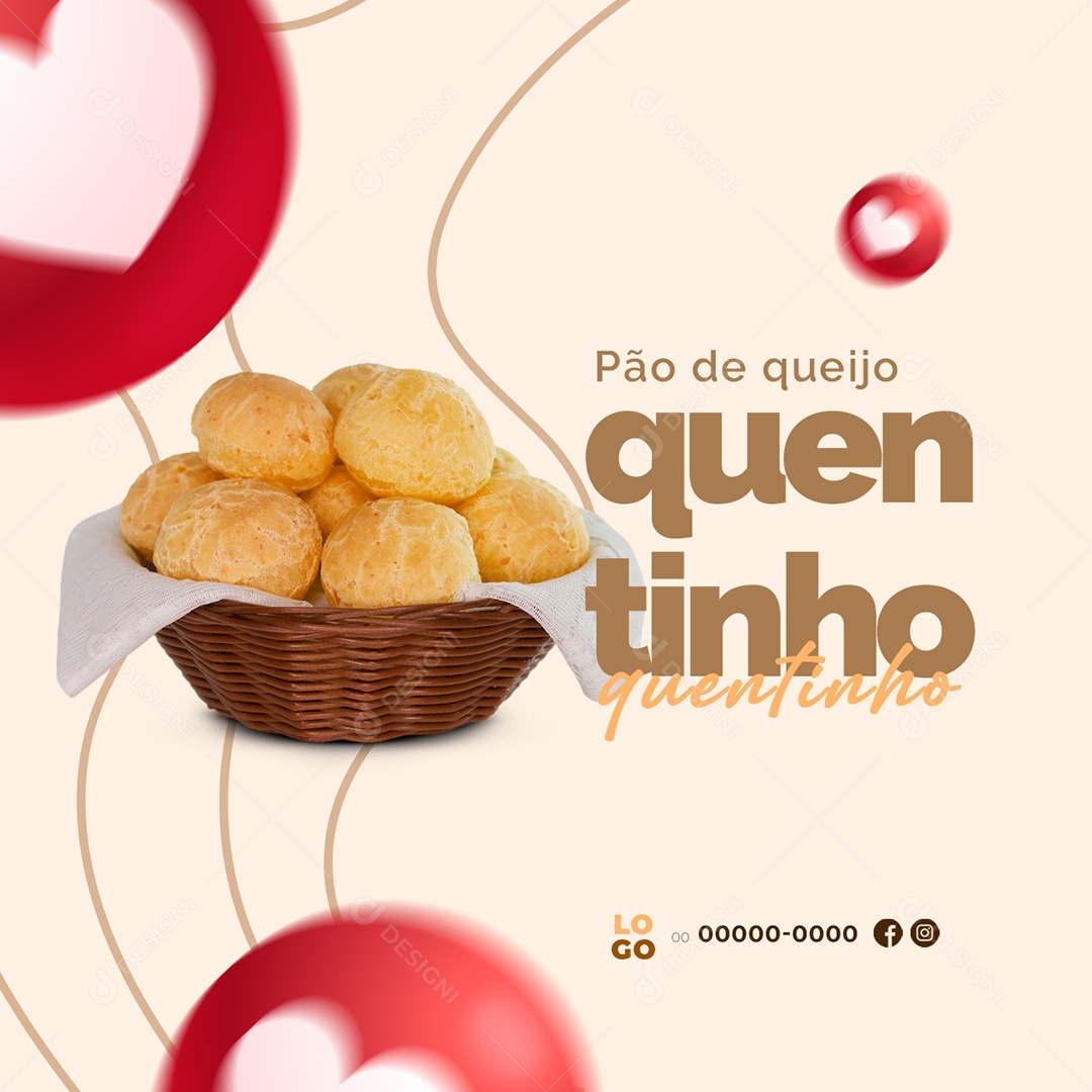 Pão de Queijo Quentinho Padaria Social Media PSD Editável