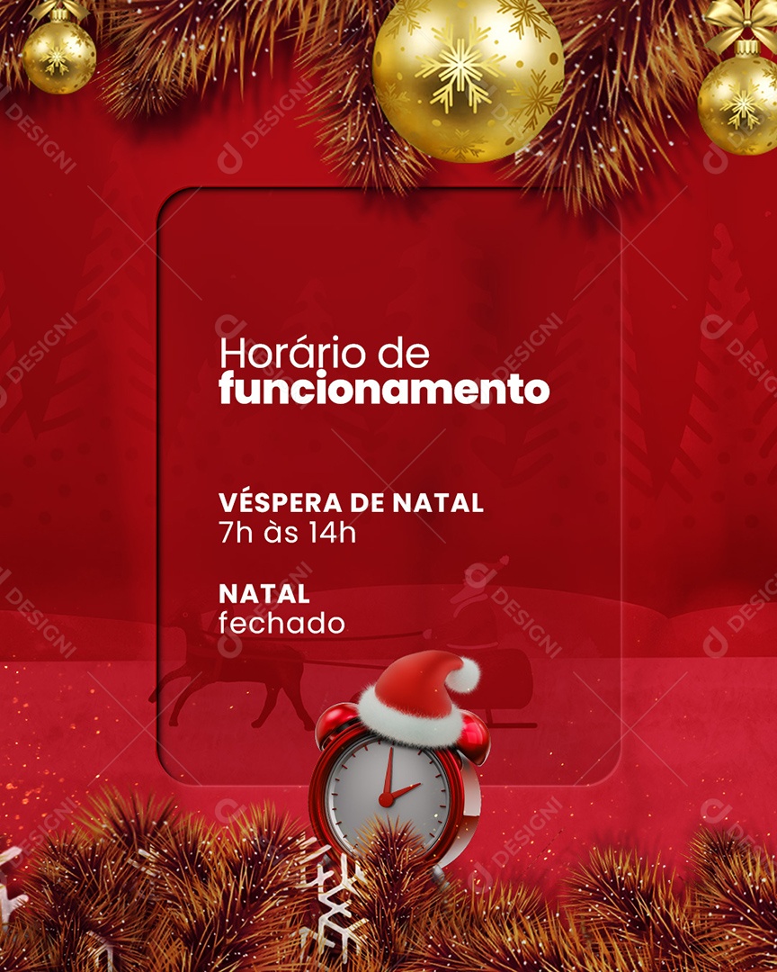 Horário de Funcionamento Véspera de Natal Social Media PSD Editável