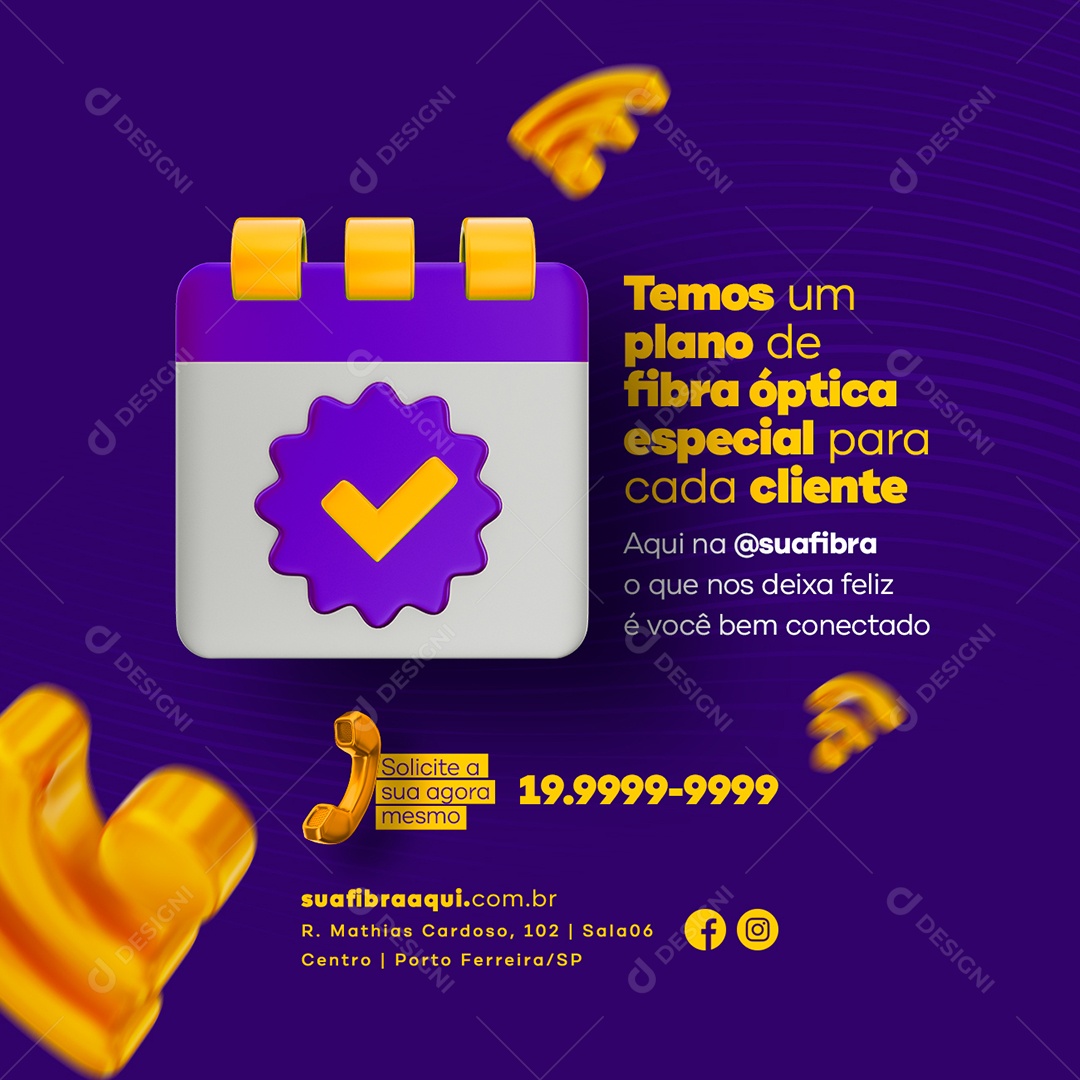 Temos um Plano de Fibra Óptica Provedor de Internet Social Media PSD Editável