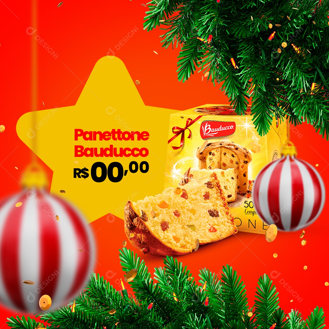 Ofertas de Natal Panettone Bauducco Supermercado Social Media PSD Editável