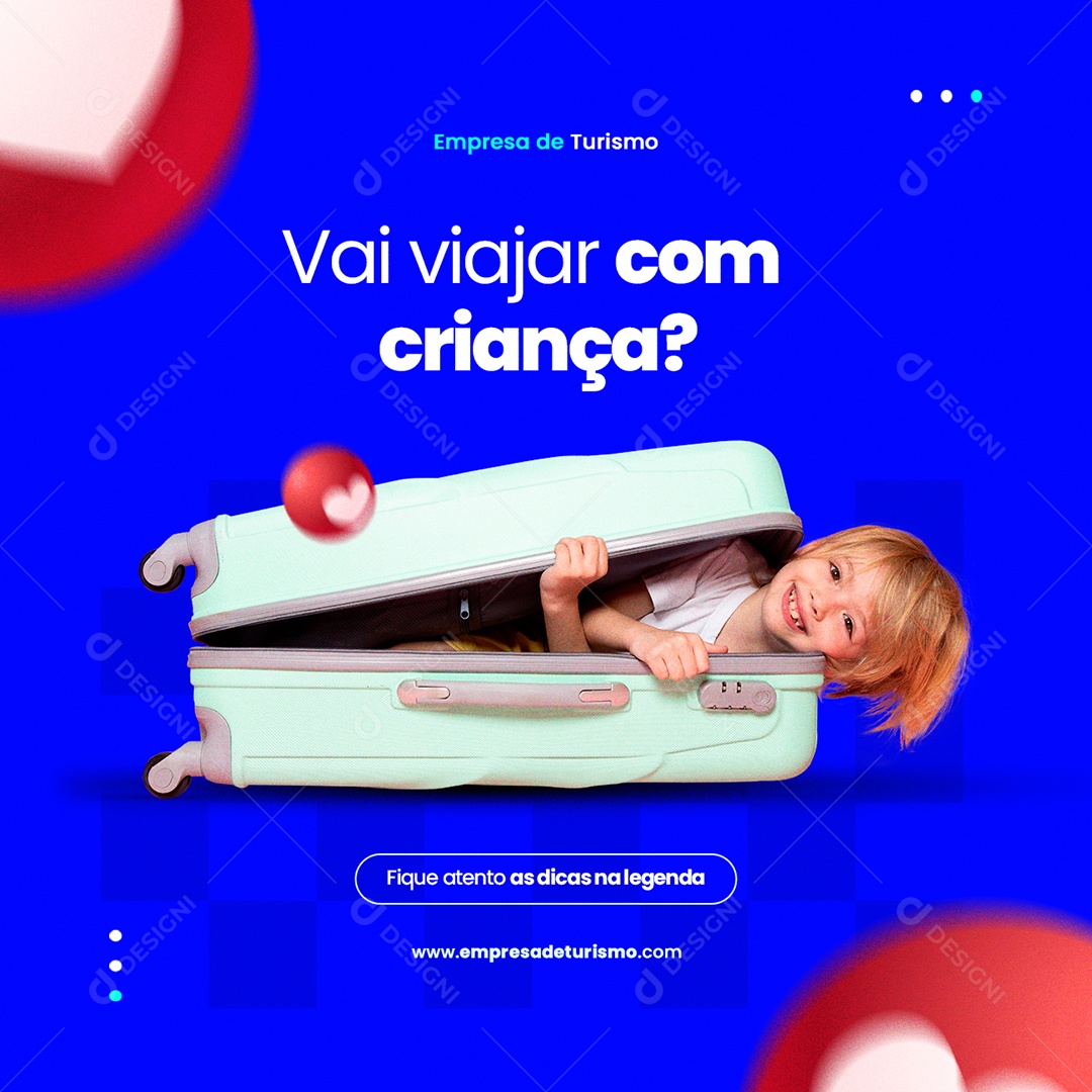 Vai Viajar com Criança Empresa de Turismo Social Media PSD Editável