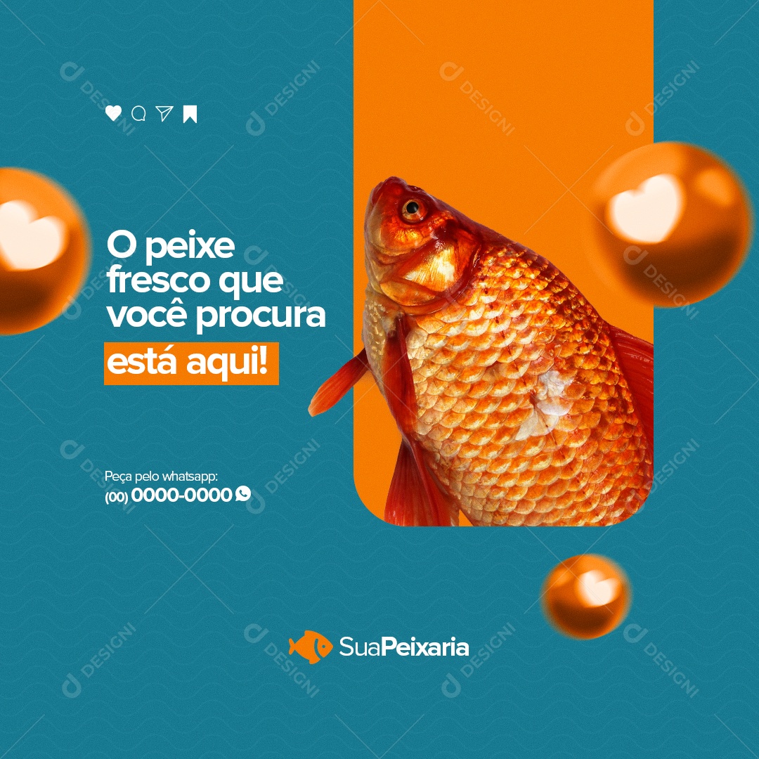 O Peixe Fresco Que Você Procura Está Aqui! Peixaria Social Media PSD Editável