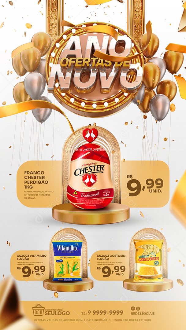 Story Encarte de Supermercado Ano Novo de Ofertas Social Media PSD Editável