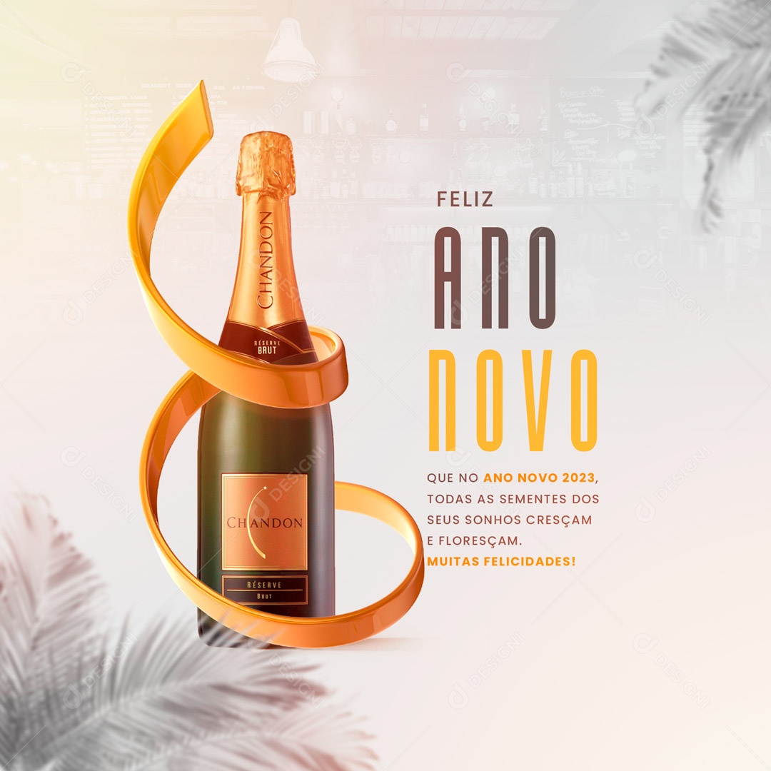 Feliz Ano Novo 2023 Champagne Chandon Social Media PSD Editável