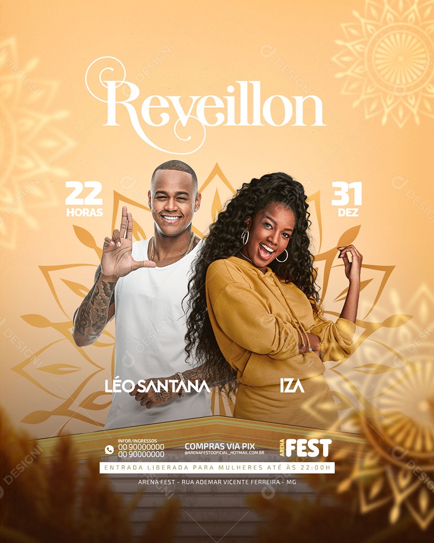 Flyer Show Réveillon 2023 Léo Santana e Iza Social Media PSD Editável