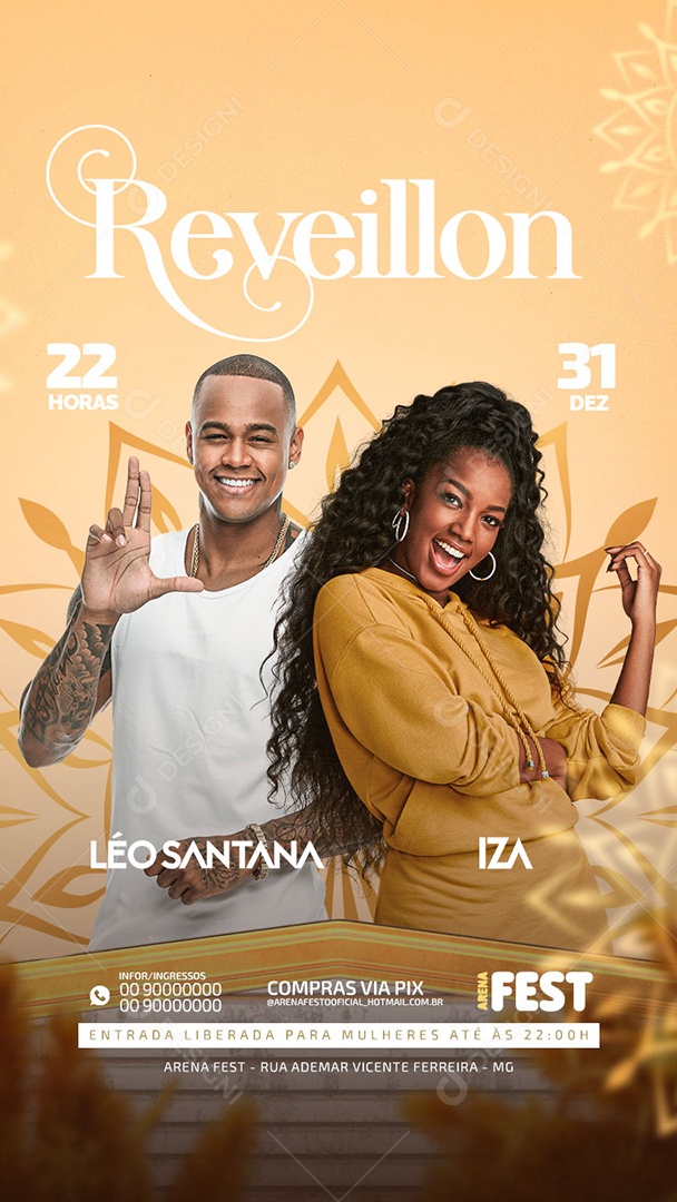 Flyer Show Réveillon 2023 Léo Santana e Iza Story Social Media PSD Editável