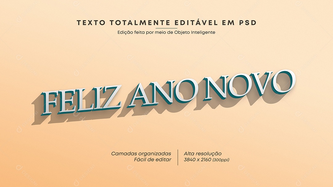 Efeito de Texto 3D Feliz Ano Novo PSD Editável