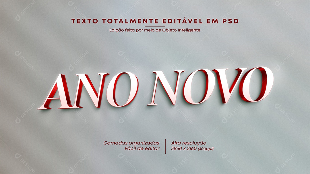 Efeito de Texto 3D Ano Novo PSD Editável