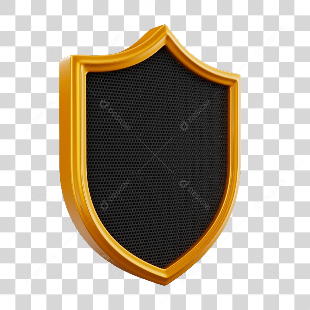 Elemento 3D Para Composição Brasão Preto e Dourado PNG Transparente