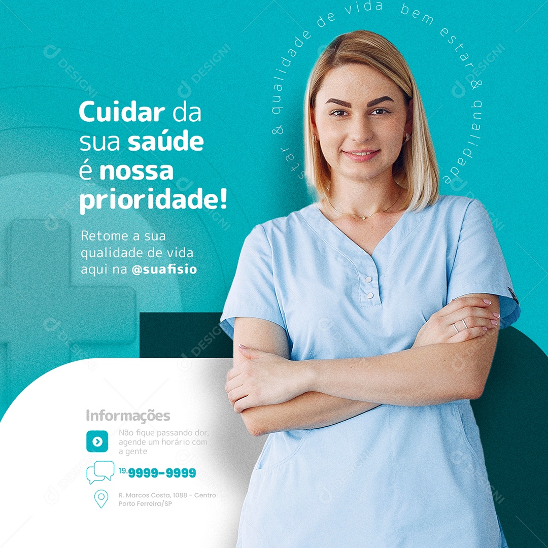 Cuidar da sua Saúde é Nossa Prioridade Fisioterapia Social Media PSD Editável