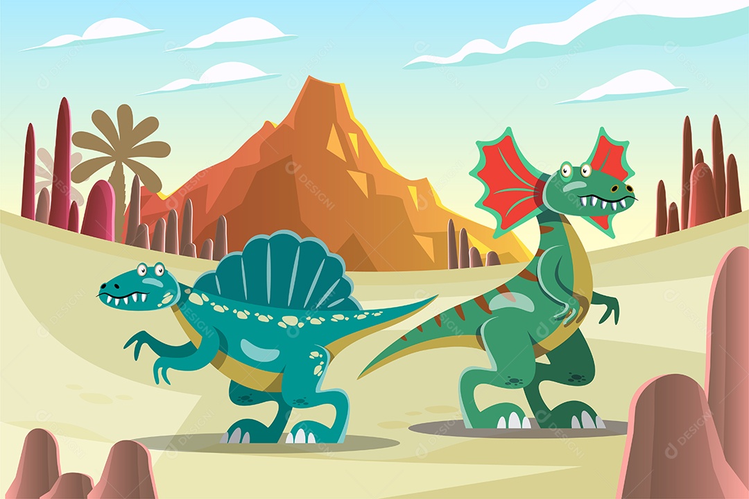 Desenho de dinossauros na selva, Vetor Premium