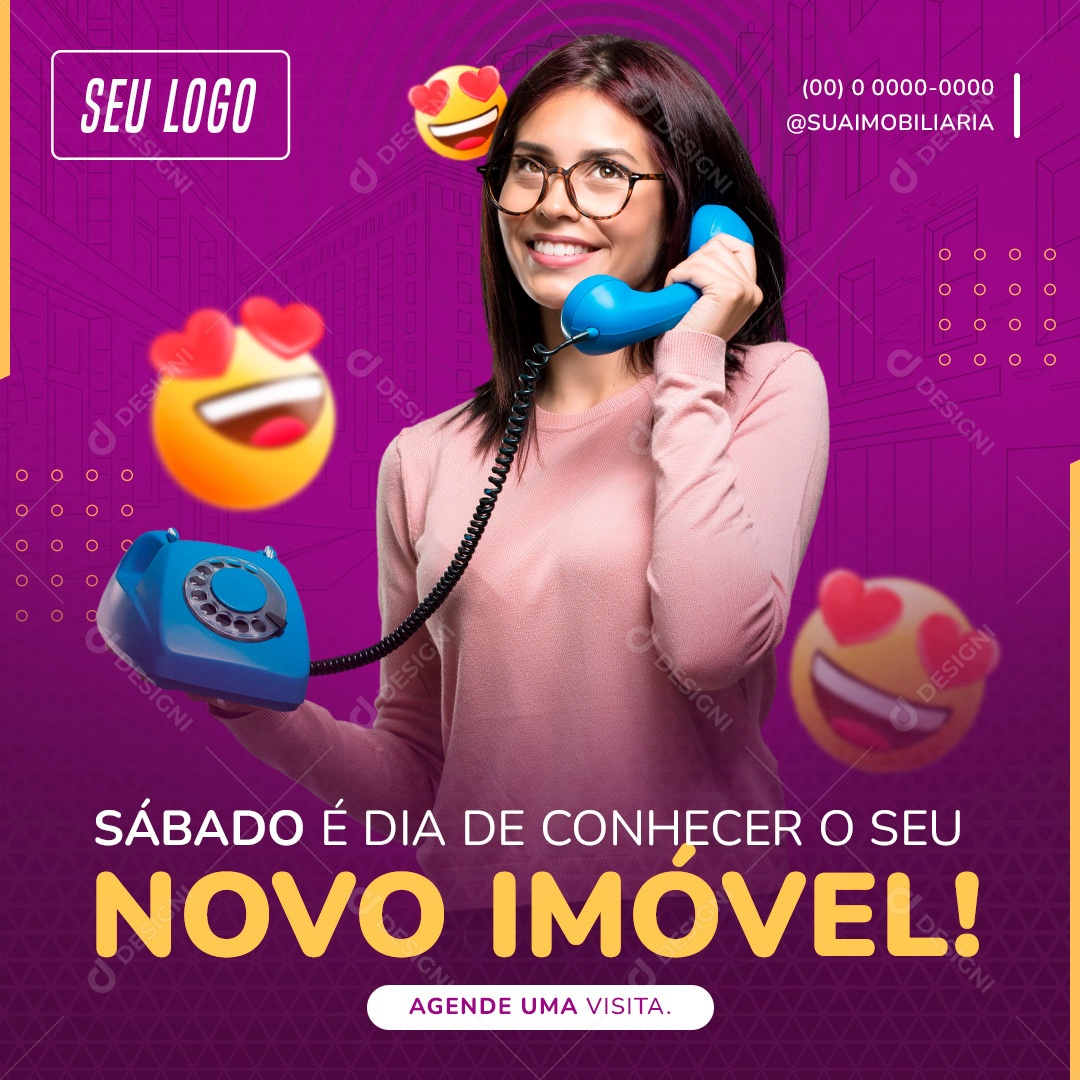 Post Imobiliária It's the Day to Discover Your New Property Social Media Editable PSD