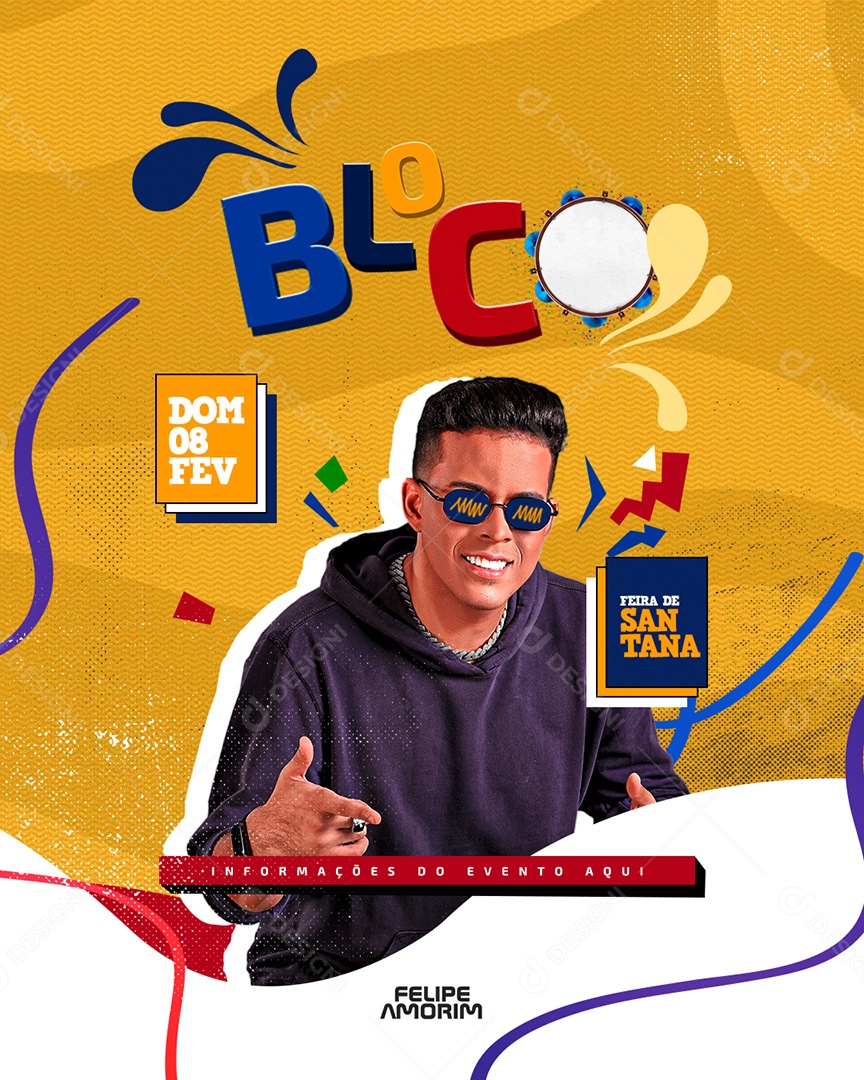 Flyer de Carnaval Bloco Felipe Amorim Social Media PSD Editável