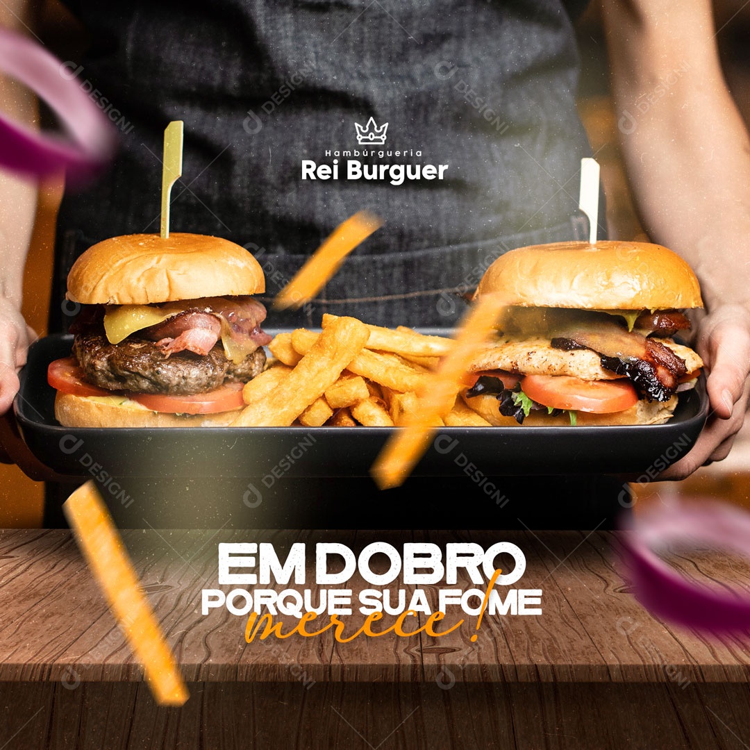 Em Dobro Porque Sua Fome Merece! Hamburgueria Social Media PSD Editável