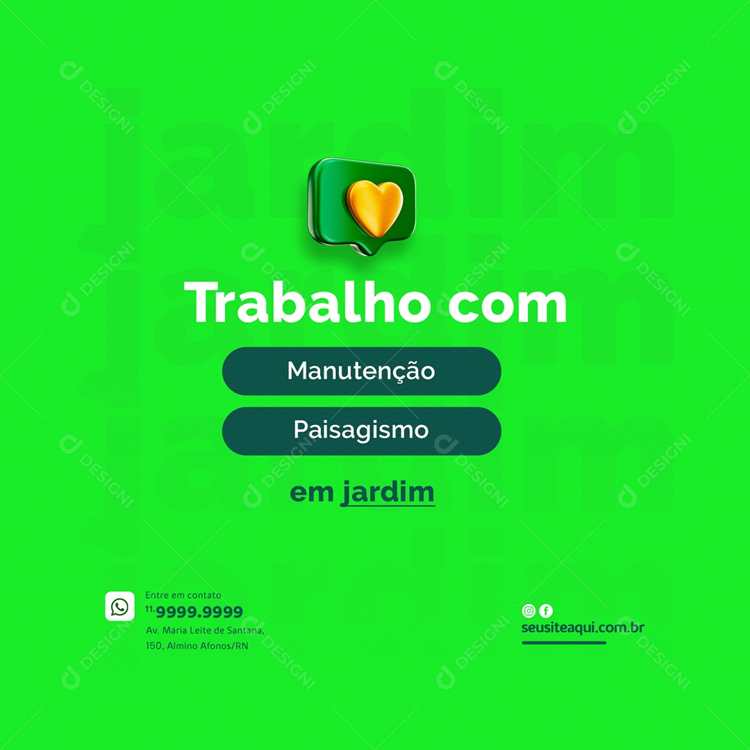 Trabalho com Manutenção Paisagismo em Jardim Jardineiro Social Media PSD Editável