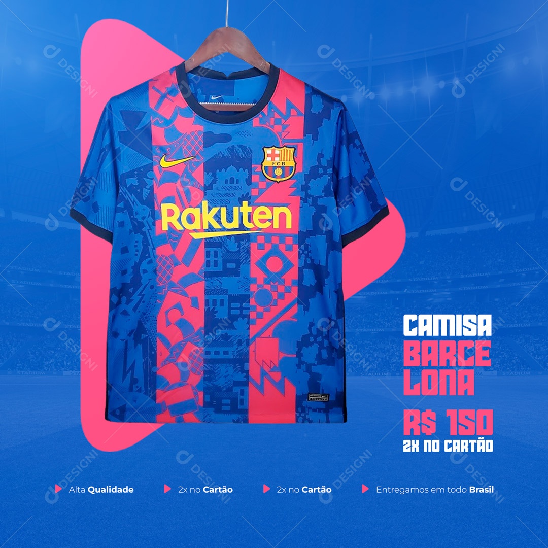 Loja de Artigos Esportivos Desconto Exclusivo Camisa do Barcelona Social Media PSD Editável