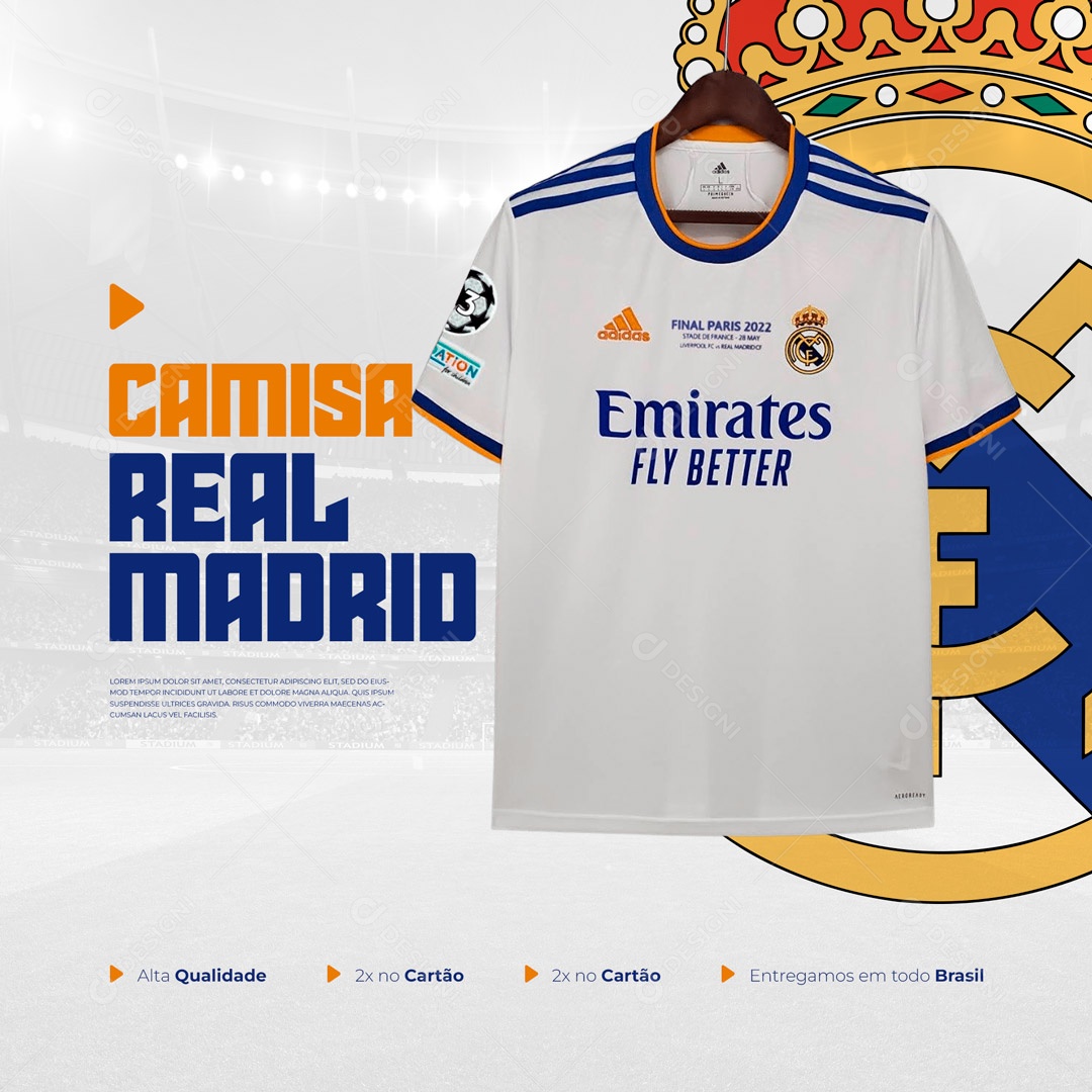 Loja de Artigos Esportivos Camisa Real Madrid Social Media PSD Editável