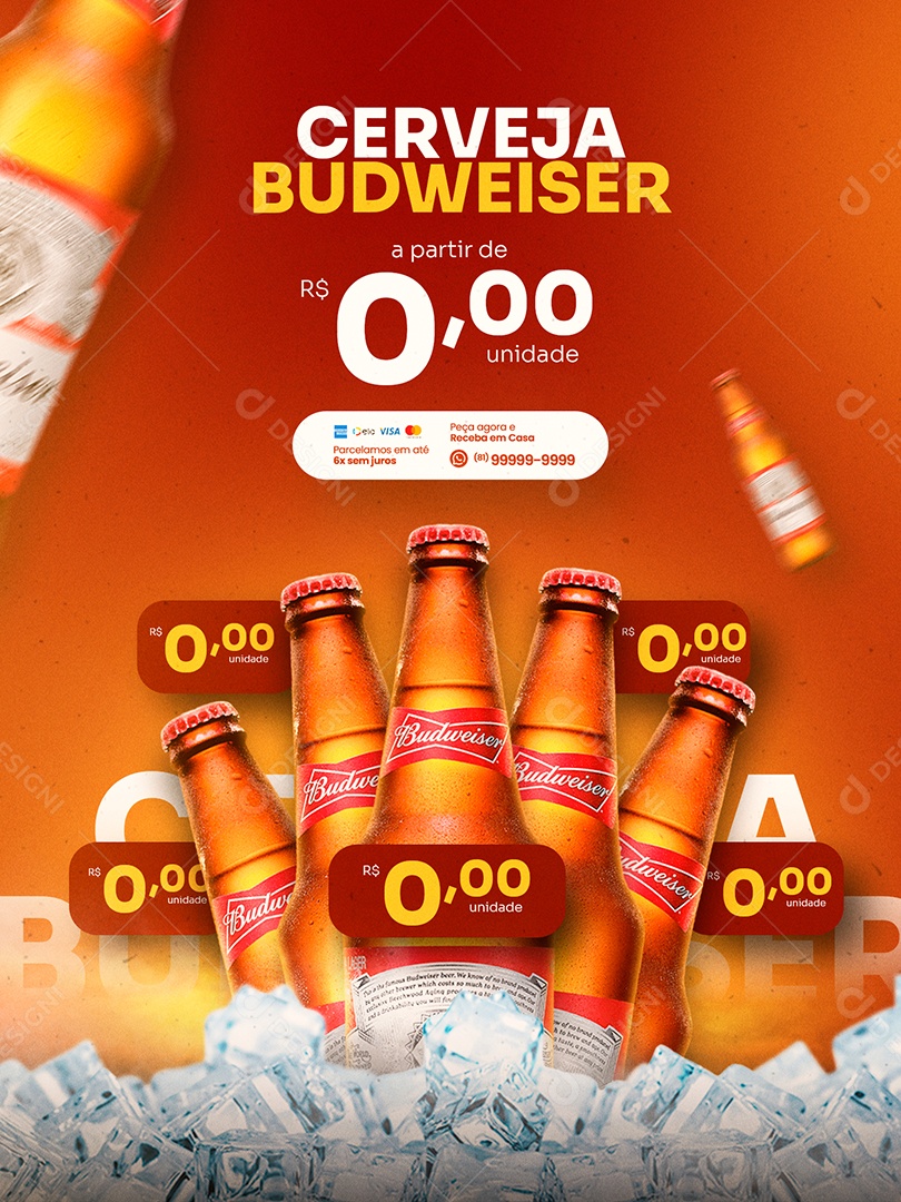 Encarte de Cervejaria Cerveja Budweiser Social Media PSD Editável