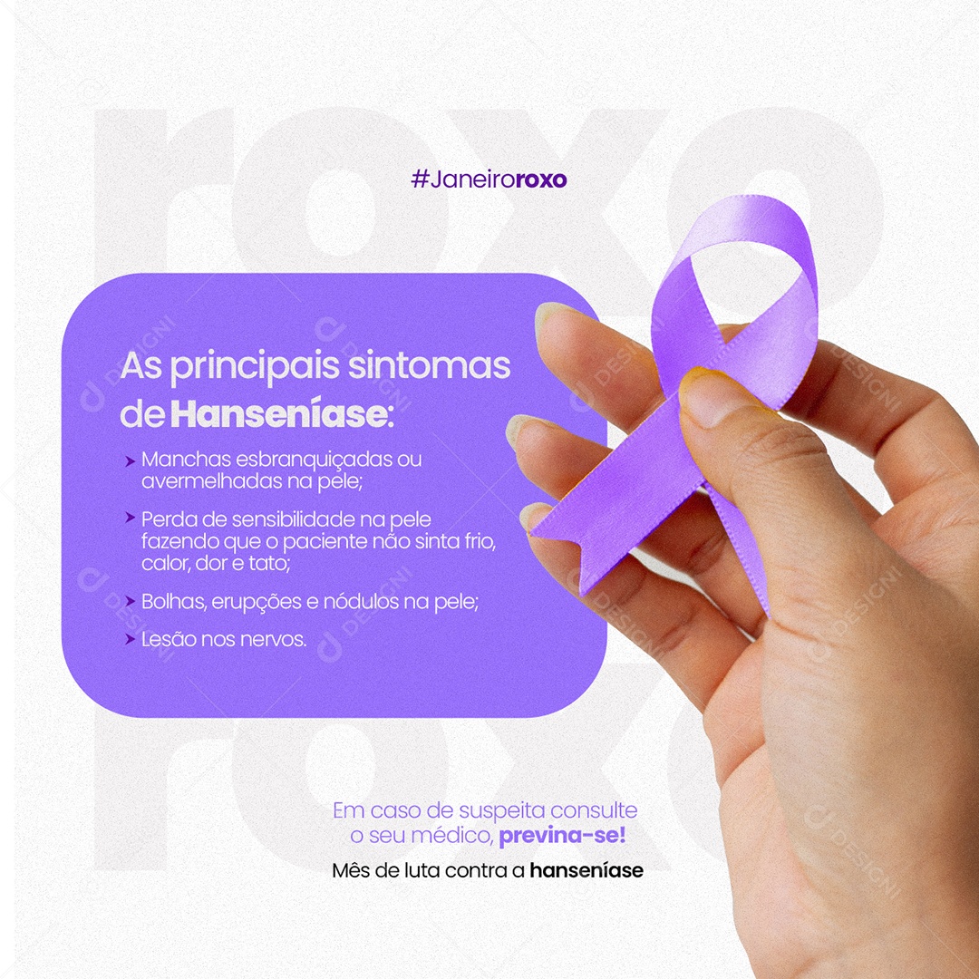 As Principais Sintomas de Hanseníase Janeiro Roxo Social Media PSD Editável