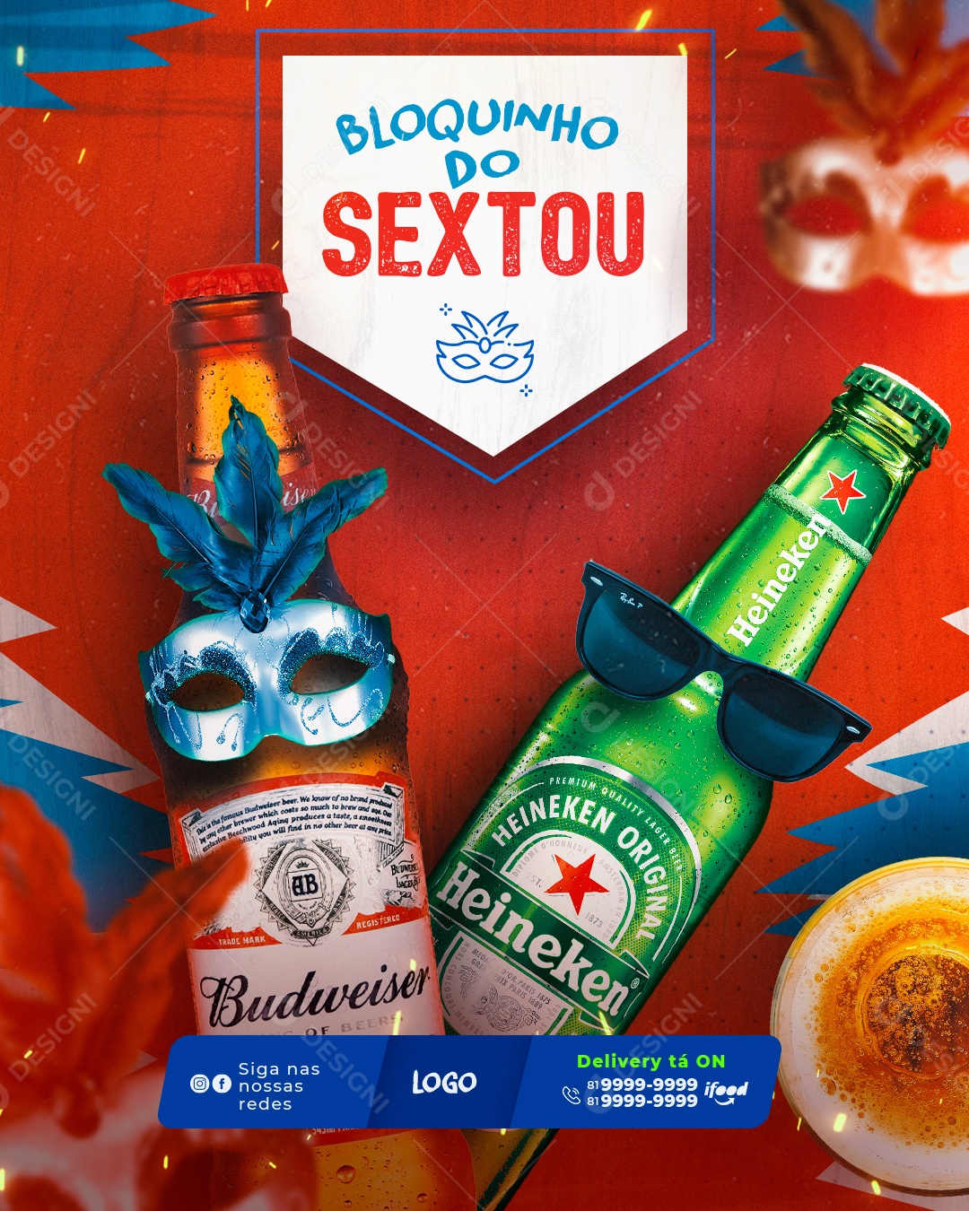 Flyer Bloco de Carnaval Sextou Bloquinho Social Media Editable PSD