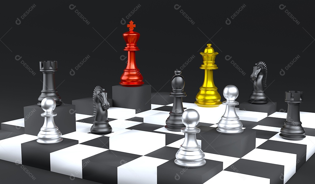 Jogo de tabuleiro de xadrez de renderização de ilustração 3d para conceitos  de liderança