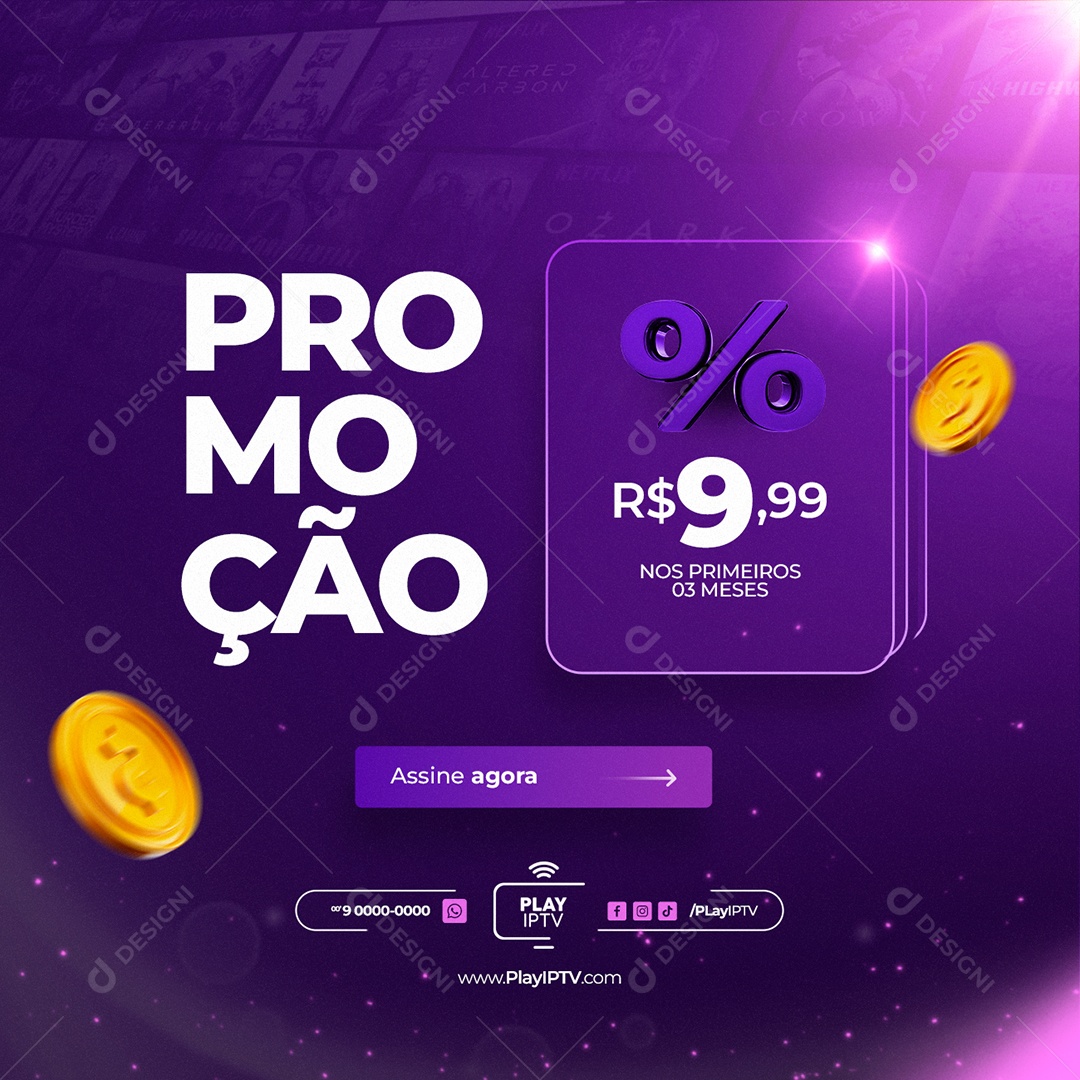 Promoção 9,99% de Desconto IPTV Social Media PSD Editável