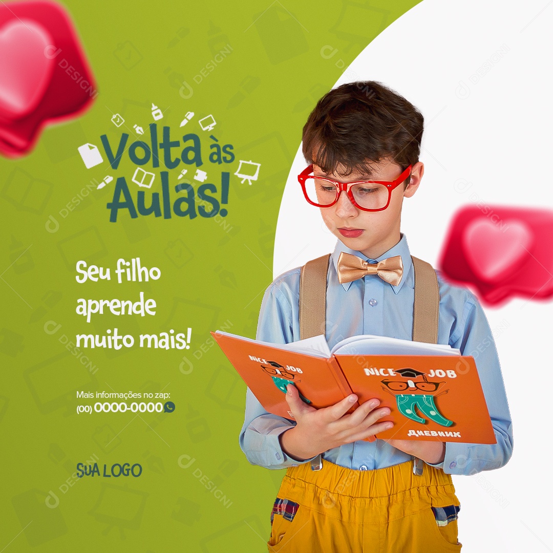 Seu Filho Aprende Muito Mais! Volta Ás Aulas Social Media PSD Editável